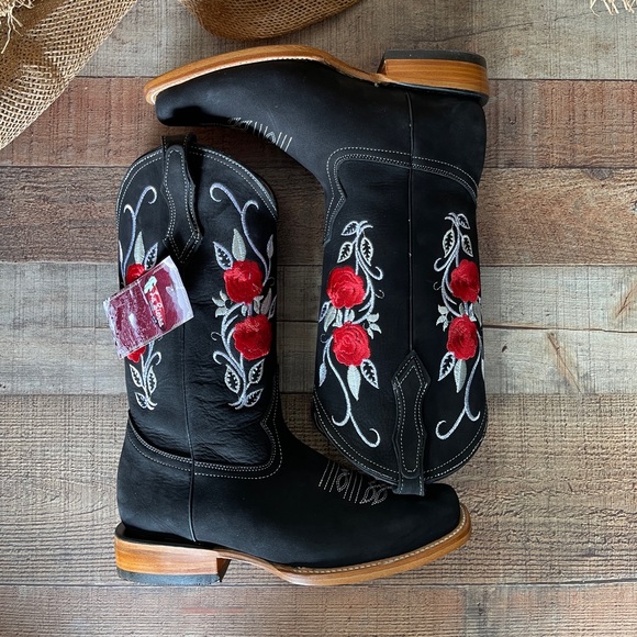 Women’s Western Cowgirl Rodeo black Leather Boots Bota Vaquera Mujer - Picture 6 of 8